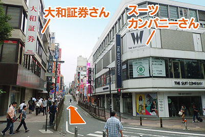 大和証券さんとスーツカンパニーさんの間の道を直進します。